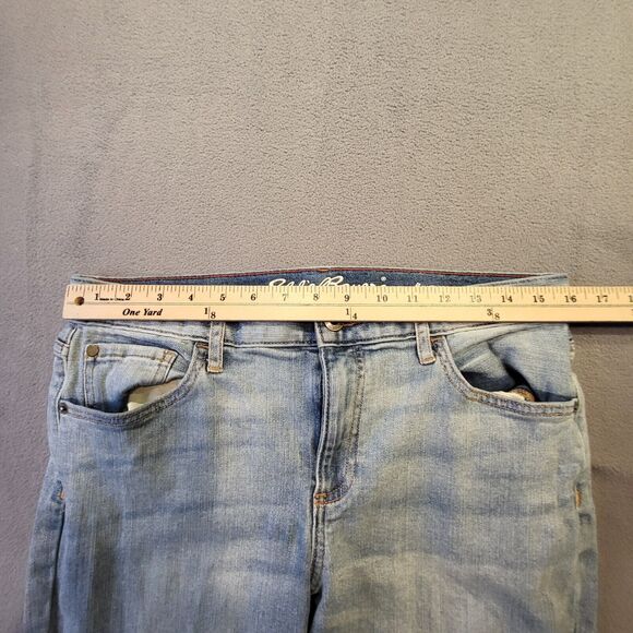 Eddie Bauer Jeans Womens 8 Blue Boyfriend Straight Leg Stretch Denim Distressed - Picture 9 of 11